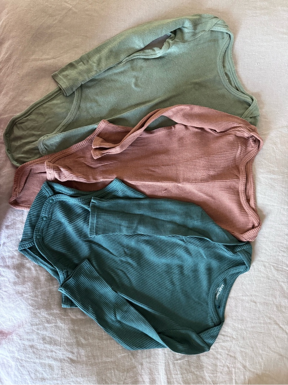 Angel Dear Ribbed Long Sleeve One-Piece Set in Sage, Mauve, Teal